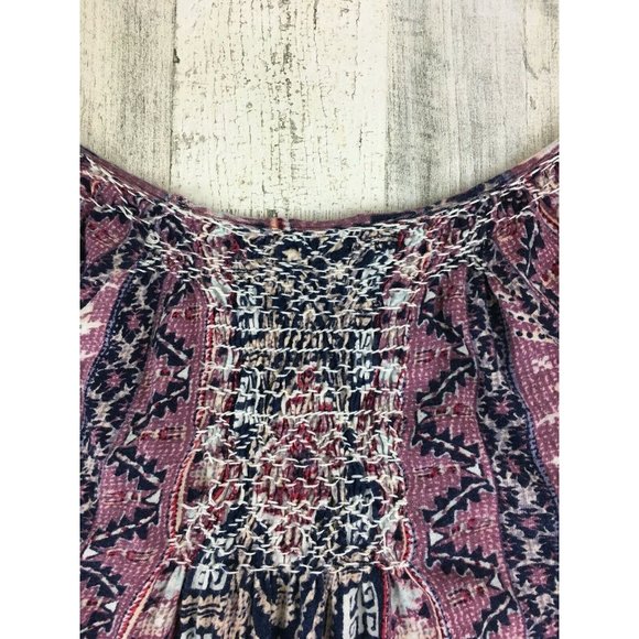 Lucky Brand Boho Print Blouse Blue Maroon Womens Sz S - Picture 9 of 12